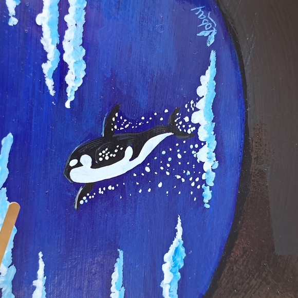 Hand Crafted Orca Whale Clock Hand Painted Terra Cotta Plate Table Easel Ocean - Picture 3 of 9